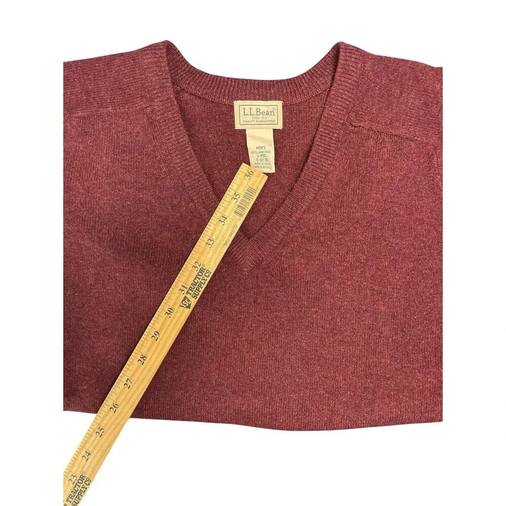 LL Bean Sweater Mens Large Burgandy 100% Lambs Wool V Neck Pullover Outdoor‎